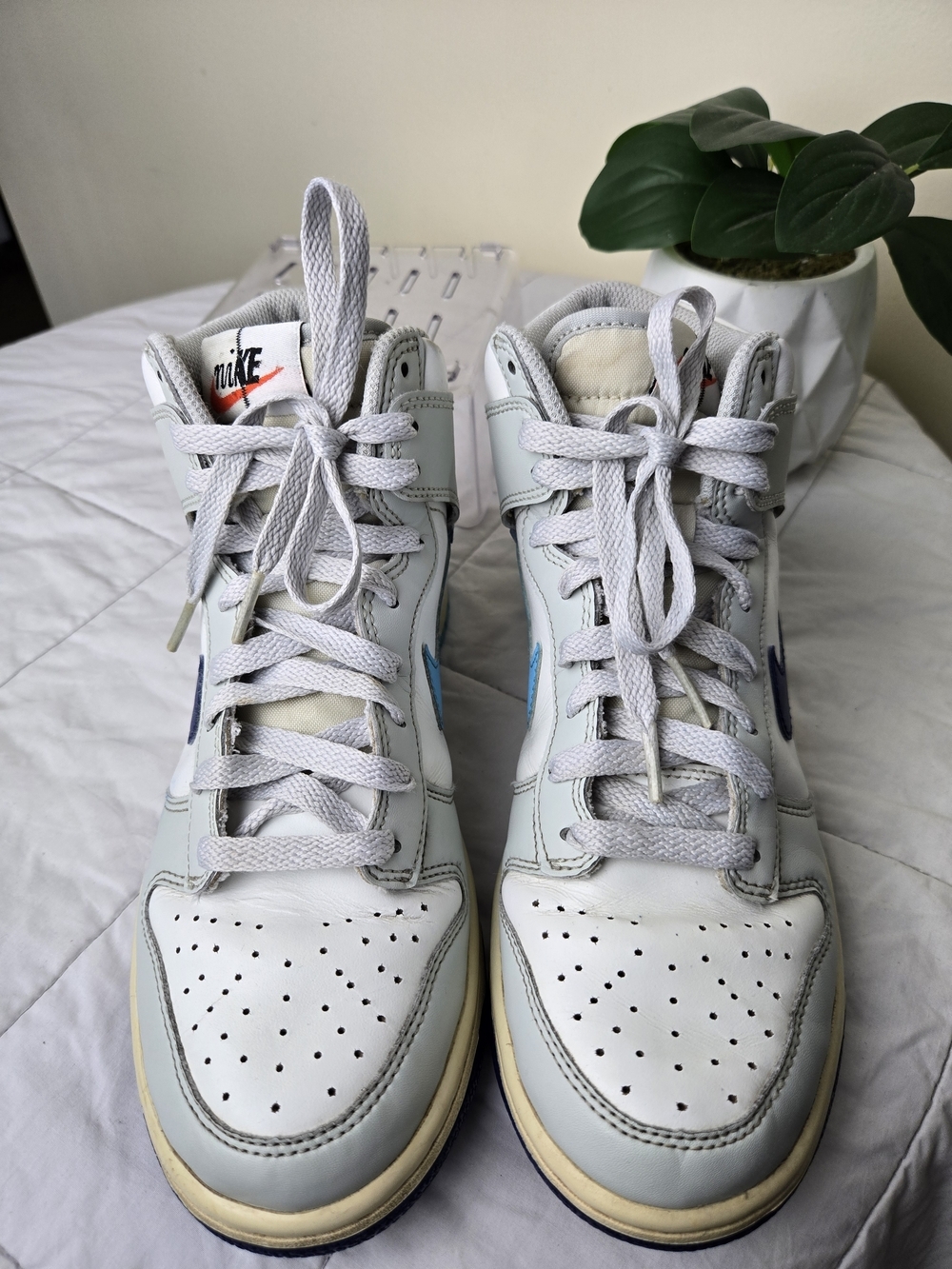Nike Dunk High Retro Big Boys Shoes Sneakers Size 7Y Grey/white/blue - Picture 6 of 10